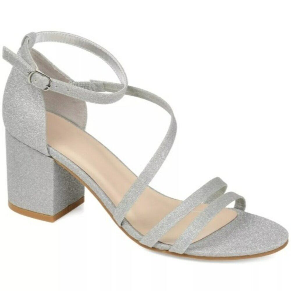Journee Collection Bella Glitter Block Heel Sandal Silver Size 12 Wedding Formal